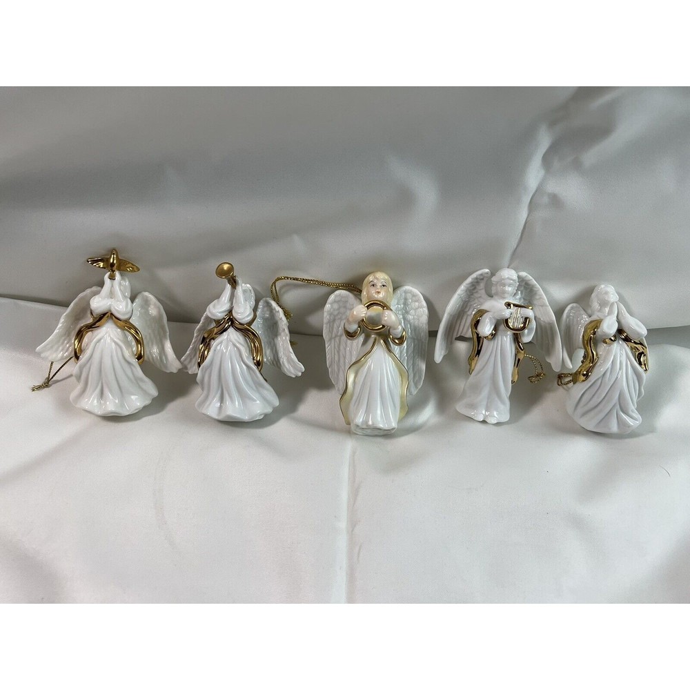 Holiday Home Accents Porcelain‎ Angel Ornaments with Gold Accents (set of 5)